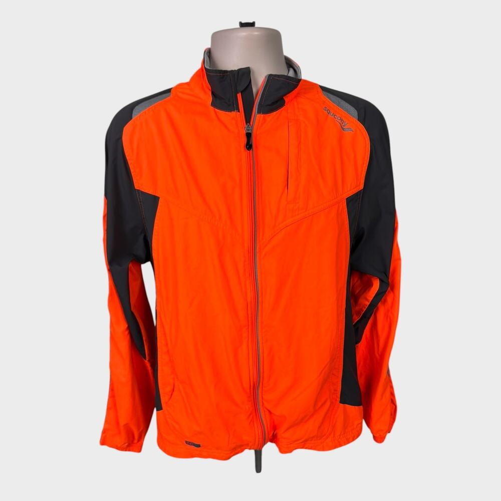 Saucony Mens Medium Orange Gray Full Zip Jacket 100% Polyester